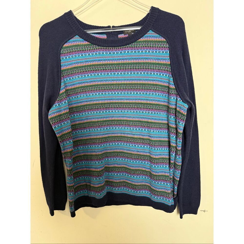 Talbots Petites XLP Multi-Color Fair Isle Knit Sweater Navy Cozy Wintercore
